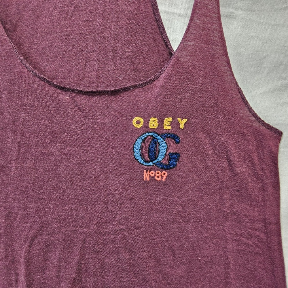 Obey‎ Tank Top Womens Large Maroon Racerback OG No 89 Embroidered USA Made